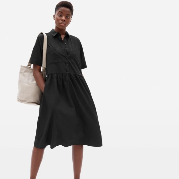 Everlane Parklet Essential Black Shirtdress Cotton Poplin Size 12 Retail $98 - Picture 1 of 11
